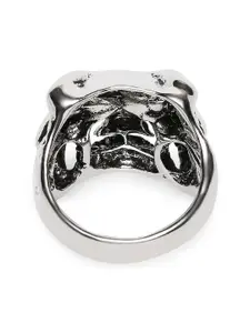 OOMPH Men Silver-Plated Vintage Gothic Skull Claw Biker Finger Ring