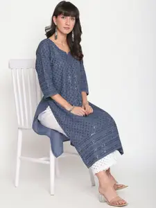 KALINI Women Notch Neck Embroidered Cotton Kurta