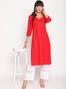 KALINI Women Floral Embroidered Sequinned Cotton Kurta