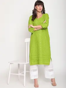 KALINI Women Embellished Notch Neck Cotton Kurta