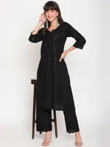 KALINI Women Notch Neck Emblellished Chikankari Pure Cotton Kurta