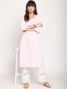 KALINI Women Embellished Notch Neck Cotton Kurta