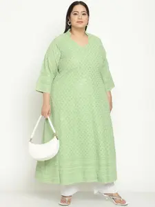 KALINI Women Plus Size Embellished Flared Sleeves Sequined Cotton Kurta