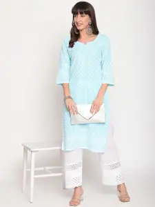 KALINI Women Notch Neck Ethnic Motifs Chikankari Pure Cotton Kurta
