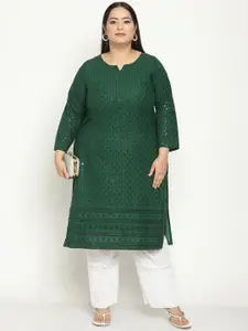 KALINI Women Plus Size Floral Chikankari Embroidered Sequinned Cotton Kurta