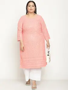 KALINI Women Plus Size Ethnic Motifs Embroidered Sequin Cotton Kurta