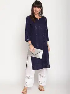 KALINI Women Ethnic Motifs Embroidered Sequined Cotton Kurta