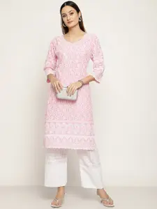 KALINI Ethnic Motifs Embroidered Cotton  Chikankari Kurta