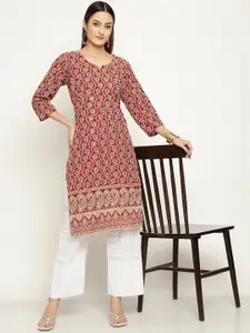 KALINI Women Notch Neck Ethnic Motifs Chikankari Pure Cotton Kurta