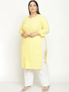 KALINI Plus Size Ethnic Motifs Embroidered Cotton Kurta