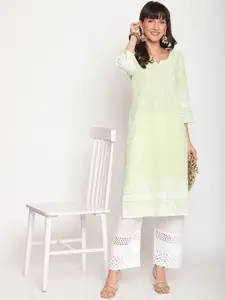 KALINI Ethnic Motifs Embroidered Chikankari Cotton Kurta