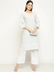 KALINI Women Floral embroidered Cotton Thread Work Kurta