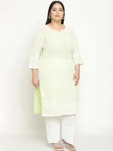 KALINI Women Plus Size Ethnic Motifs Embroidered Cotton Chikankari Kurta