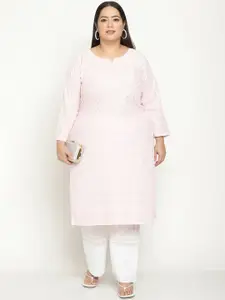 KALINI Women Plus Size Ethnic Motifs Embroidered Cotton Chikankari Kurta