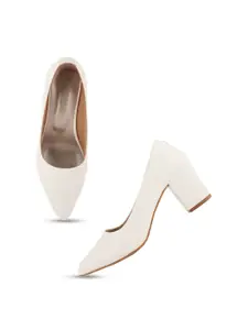 Walkfree White Embellished Block Pumps