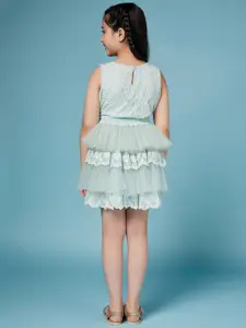 pspeaches Girls Self Design Sleeveless Top with Skirt