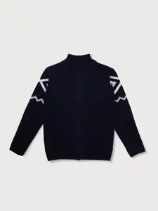 Gini and Jony Boys Geometric Printed Turtle Neck Cardigan Wool Sweater