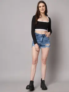 AAHWAN Casual Colourblocked Scoop Neck Crop Top