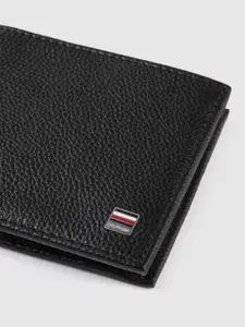 Tommy Hilfiger Men Textured Applique Leather Two Fold Wallet