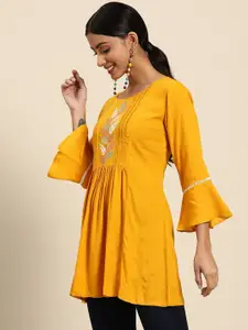 Sangria Round Neck Embroidered Short Kurti