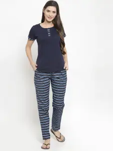 Claura Women Striped Pure Cotton Night Suit