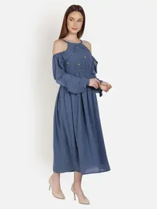 Sipsew Halter Neck Cold Shoulder Sleeves Georgette Midi Dress