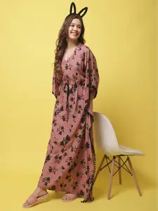 Claura Women Floral Printed Kaftan Nightdress