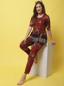 Claura Women Floral Printed Night Suit