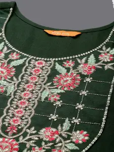 Indo Era Women Floral Yoke Design Thread Work Cotton Kurta