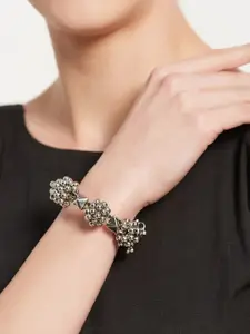 ATIBELLE German Silver-Plated Ghunghroo Detailing & Contemporary Glossy Adjustable Bangle