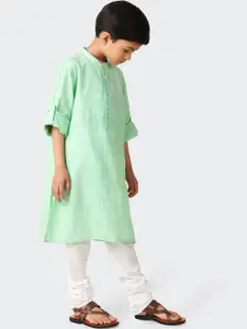 Fabindia Boys Woven Design Mandarin Collar Pure Cotton Kurta