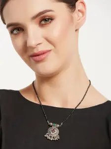 ATIBELLE Set Of 2 Gold & Silver-Plated Stone Studded Mangalsutra With Earrings