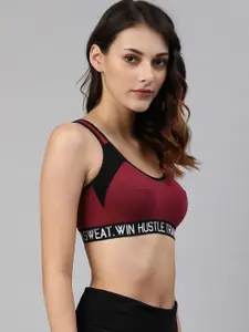 Van Heusen Proactive Women Wine Colour Blocked Anti Bacterial Wireless Sports Bra