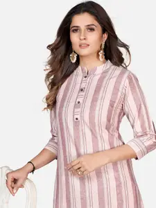 Vbuyz Women Striped Band Collar Kurta