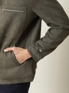 RARE RABBIT Men Bax Tailored Fit Spread Collar Leather Jacket