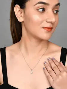 Studio Voylla 925 Sterling Silver Rhodium-Plated Cz Studded Alphabet P Pendant