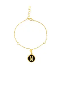 Voylla Gold-Plated Round Shaped M Charm Pendant With Chain
