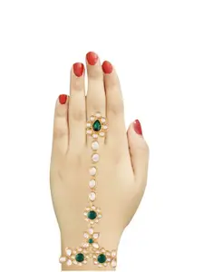 I Jewels Women Kundan Studded & Beaded Gold-Plated Ring Bracelet