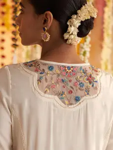 Lakshita Plus Size Floral Embroidered Thread Work Round Neck A-Line Kurti