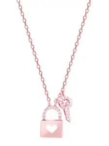 GIVA 925 Sterling Silver & Rose Gold-Plated CZ-Studded Pendant With Chain