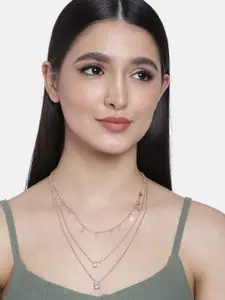 Kord Store Set of 2 Rose Gold-Plated CZ Studded 3 Layered Pendant With Chain