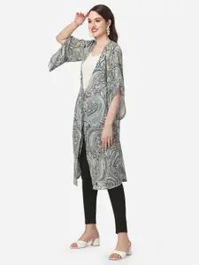 Fbella Women Printed Longline Tie-Up Shrug