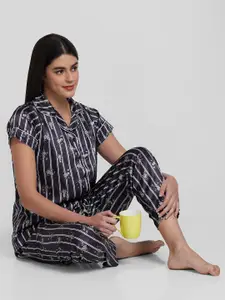 NOIRA Floral Printed Satin Night Suit