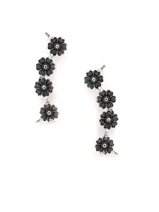 SOHI Oxidised Silver-Plated Floral Ear Cuff Earrings