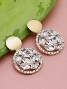 SOHI Gold-Plated Circular Stone Studded Drop Earrings