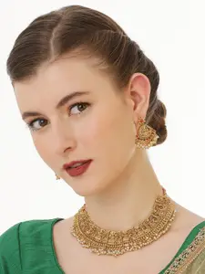 OOMPH Gold-Plated Stone Studded & Beaded Necklace and Earrings