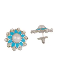 Estele Rhodium-Plated Floral Studs Earrings