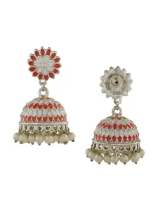 Estele Rhodium-Plated Dome Shaped  Jhumkas Earrings