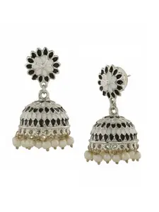 Estele Rhodium-Plated Floral Jhumkas Earrings