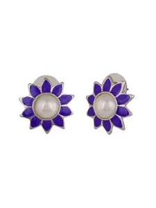 Estele Rhodium Plated Floral Studs Earrings